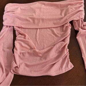NWT Forever 21 Pink Mauve Glitter Knit Metallic Off the Shoulder Top XS